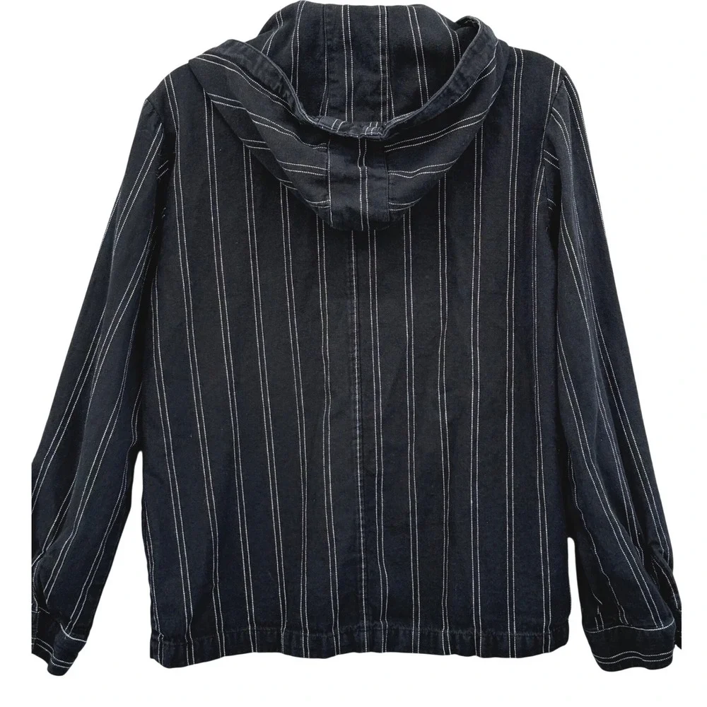 Chico's Jacket Women Size 1 (Medium) Striped Hooded‎ Full Zip Linen Cotton Blend